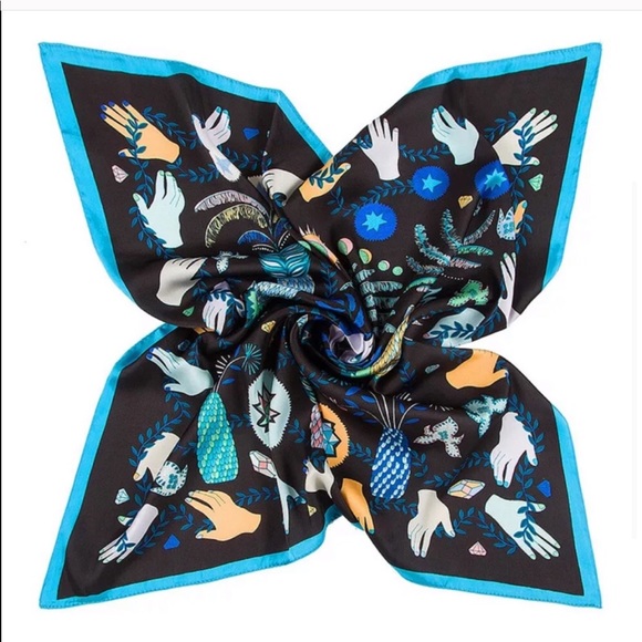 Healing Hamsa Hands Evil Eye Silk Scarf - Picture 2 of 5